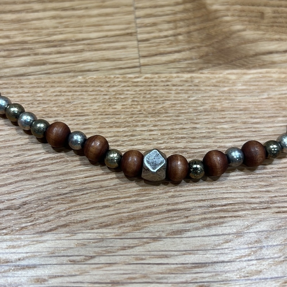 Mr ETTIKA Necklace Silver Chain with Wood and Silver Beads - Picture 3 of 6